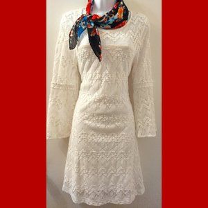 White Lace Dress With Multi-Color Scarf